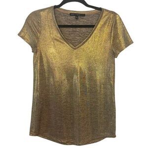 White House Black Market | Metallic Gold TShirt Elevated Basic V-Neck